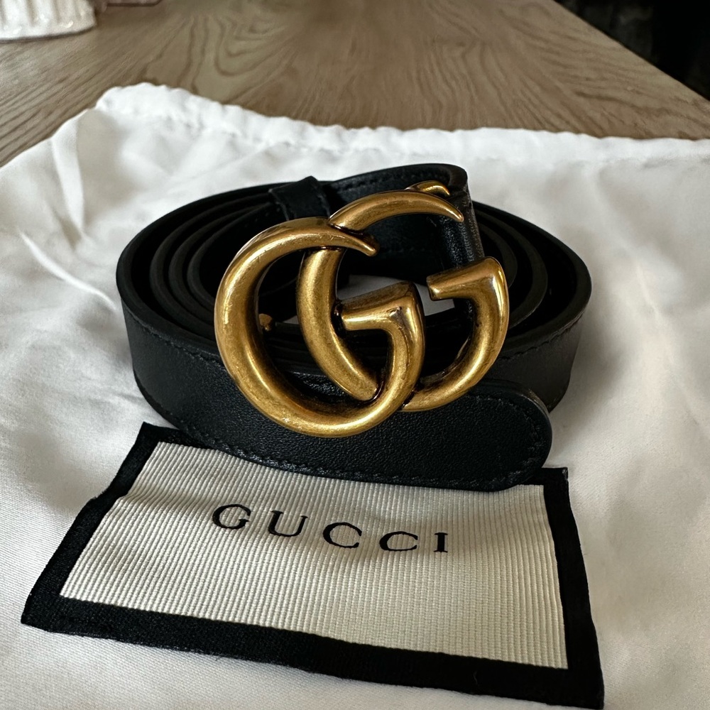 Gucci Marmont Thin Belt Black & Gold